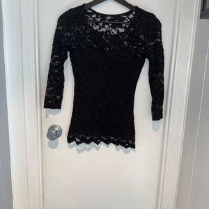 Boston Proper Black Floral Lace Long-Sleeve Top
